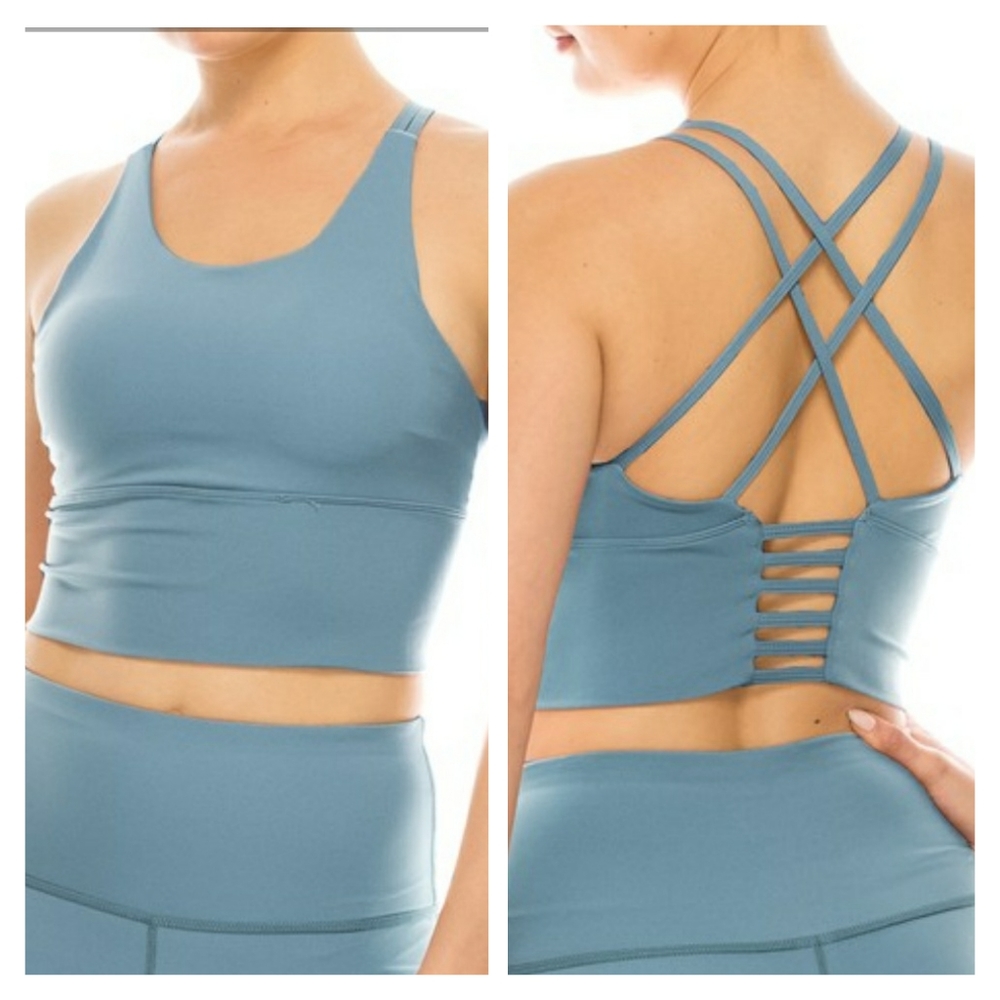 Dusty Blue Wide Band Criss Cross Padded Sports Bra Size Large